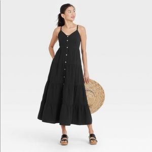 Universal Thread Black Womens Sleeveless Botton Front Tiered Summer Dress